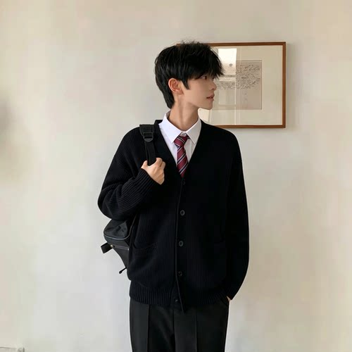 dk日系制服学院风V领针织开衫男