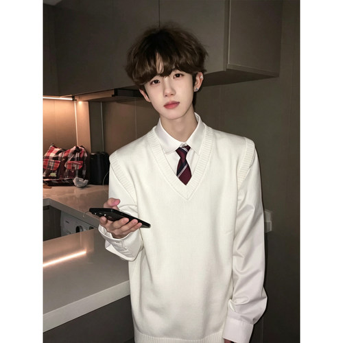 dk制服男女白色针织毛衣马甲背心