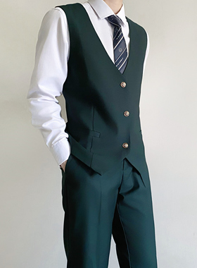 dk日系制服绿色西服马甲短款高级感校供感青年单排扣背心西装马夹