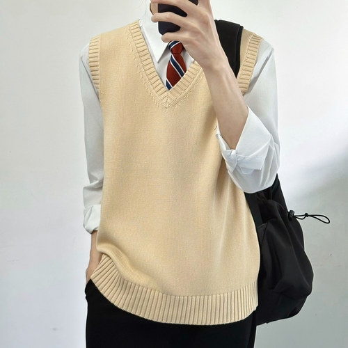 dk日系制服杏色秋冬毛衣马甲jk