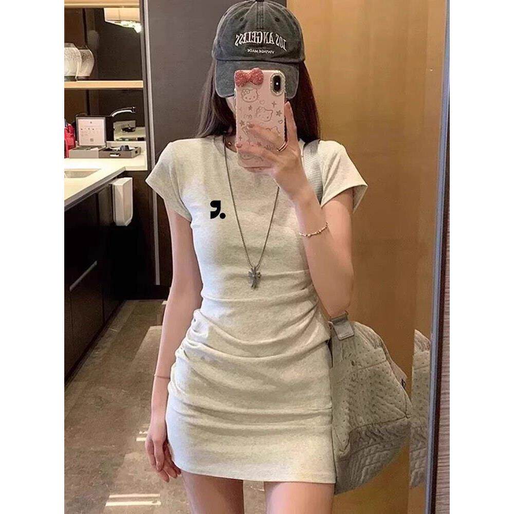 Restandrecreation辣妹修身纯欲风褶皱包臀中长连衣裙