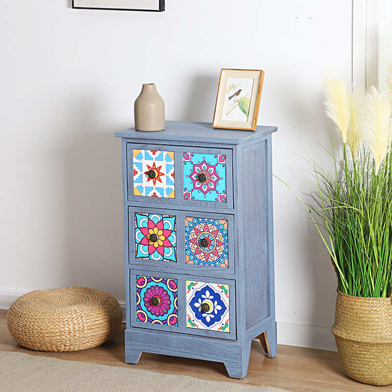美式床头柜复古田园创意储物柜木质收纳柜斗柜彩绘民族风置物柜
