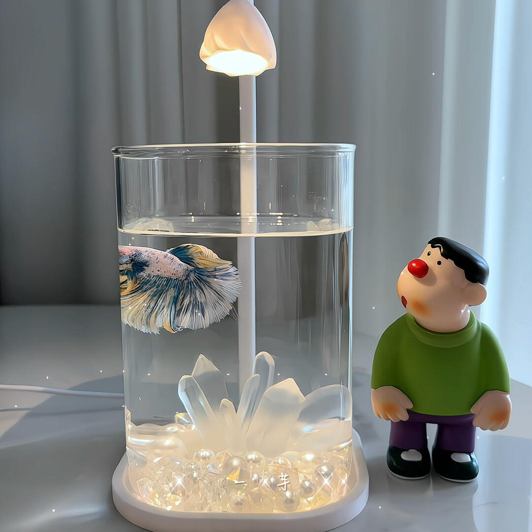 斗鱼适用缸小型网红创意造景玻璃缸桌面观赏小夜灯装饰生态养鱼缸