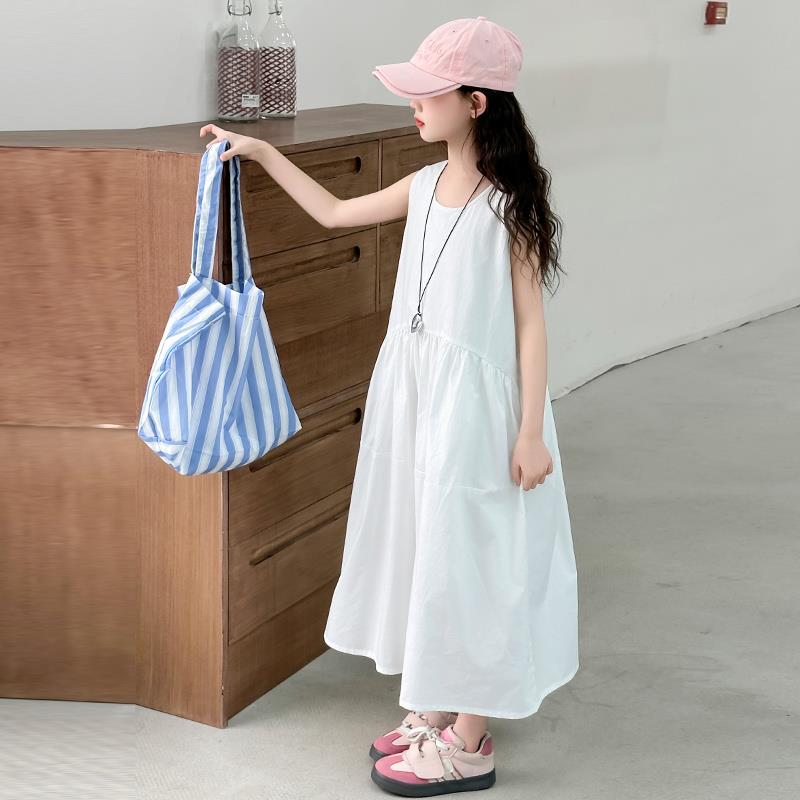 商场同款女童白色无袖连衣裙夏装裙子2025新款夏季儿童背心裙宽松