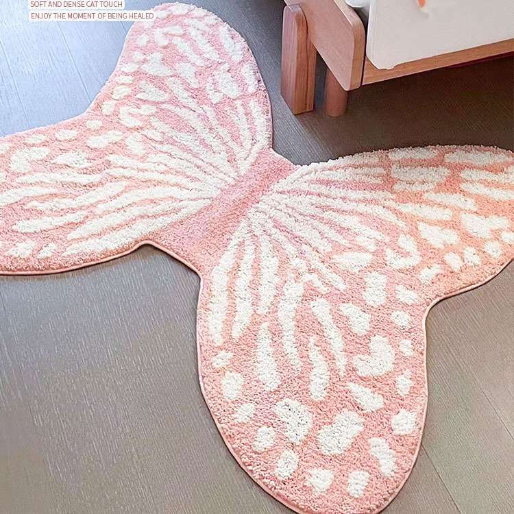 粉色植绒簇绒地毯儿童房客厅加厚隔音脚垫毛毯子卧室蝴蝶床边地垫