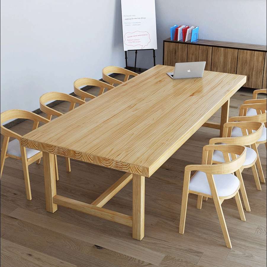 现代简约原木长条会议桌办公室全实木轻奢洽谈桌椅职员商务培训桌