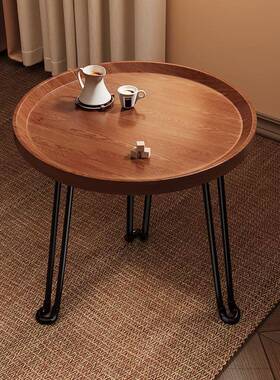 小圆桌移动茶几沙发边几胡桃木角几可折叠边桌阳台茶桌置物架桌w&