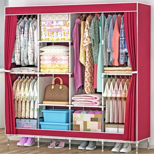 现代简约收纳无纺布侧拉加大衣柜防尘棕色多色衣柜