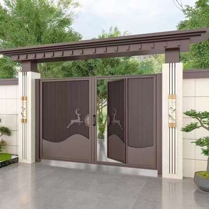 别墅庭院门-自建房不锈钢单双开电动门-小区铁艺花园大门-隔声门