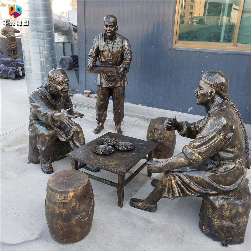 制定玻璃钢仿铜人物民俗小品雕塑户外广场小吃街景观装饰摆件