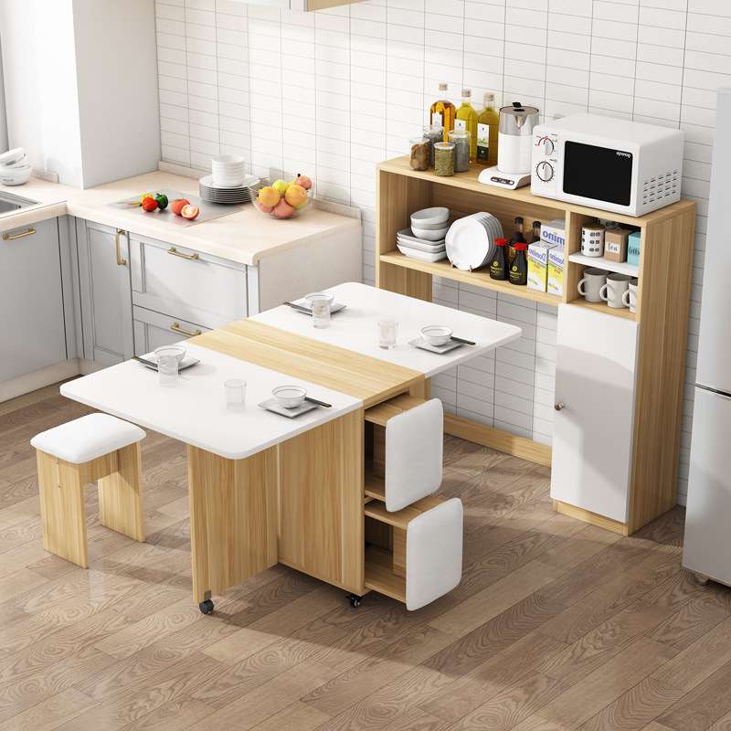 折叠餐桌家用小户型可移动餐桌边柜组合伸缩多功能长方形吃饭新款