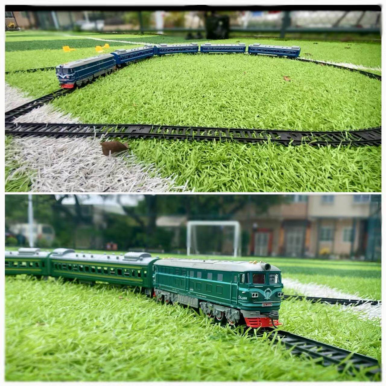 仿真电动绿皮东方4B内燃机火车轨道玩具复古小火车套装男女孩礼物