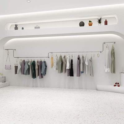 服装店展示架上墙创意新款挂衣架银色女装店货架 网红INS风陈列架