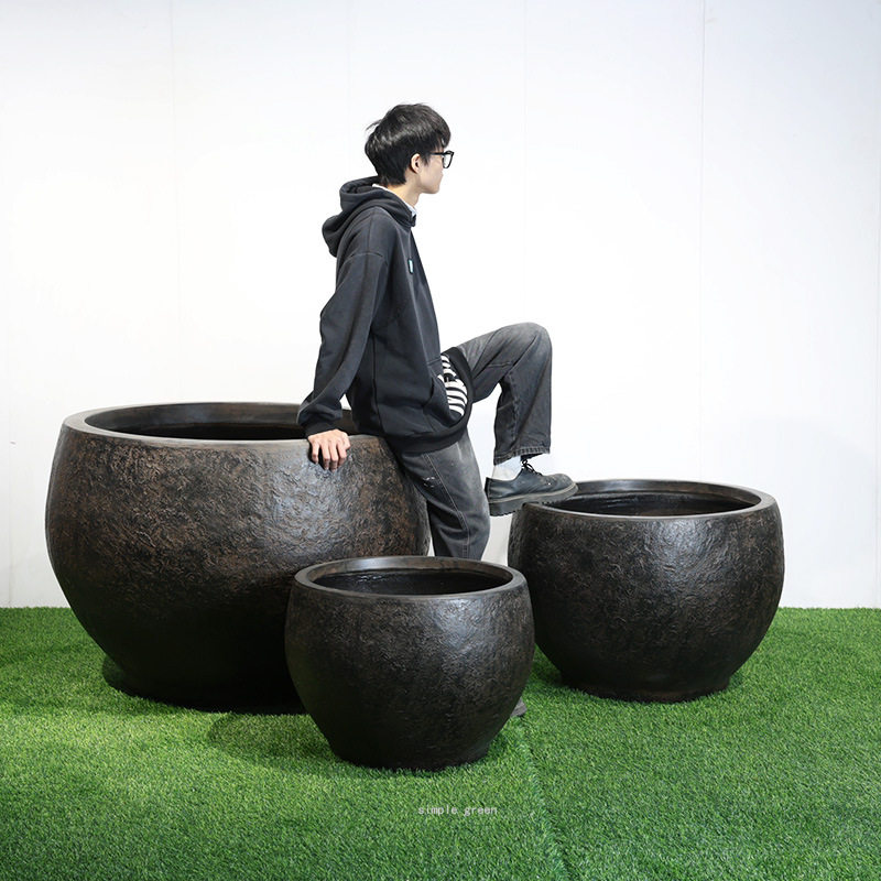 复古大口径落地户外镁泥花盆大厅轻奢高级感手工北欧仿古造景大盆