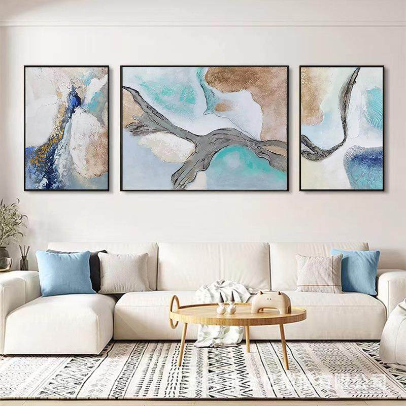 北欧抽象风格客厅装饰画纯手绘立体肌理三联挂画现代简约高档油画