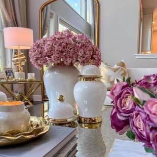 饰储物罐 装 陶瓷轻奢电镀将军罐欧式 花插花瓶工艺品摆件玄关软装