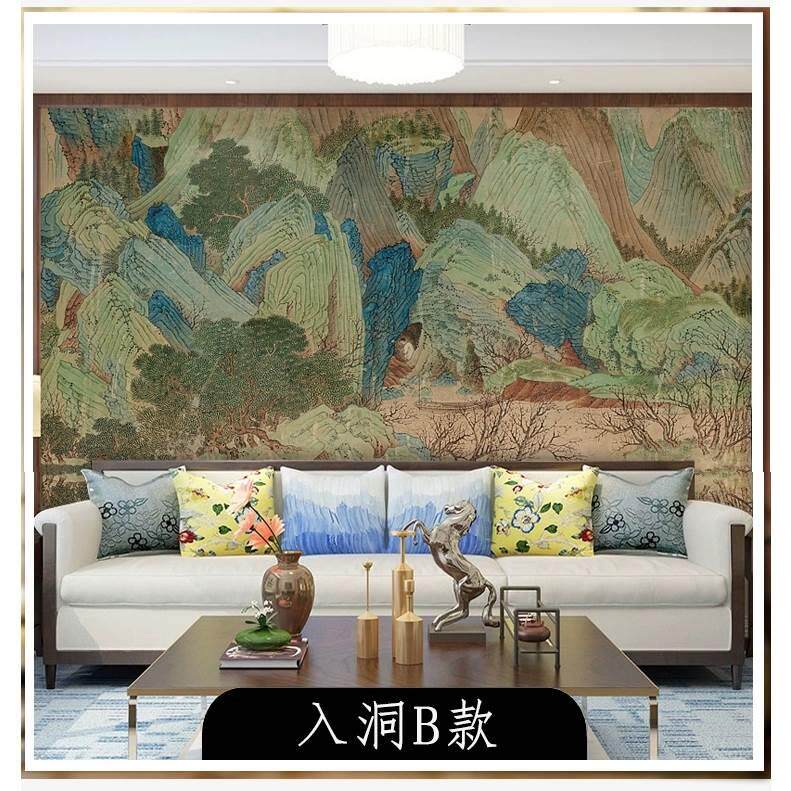 古典风桃花源记图壁纸新中式山水国画墙纸酒店书房背景墙壁画墙布