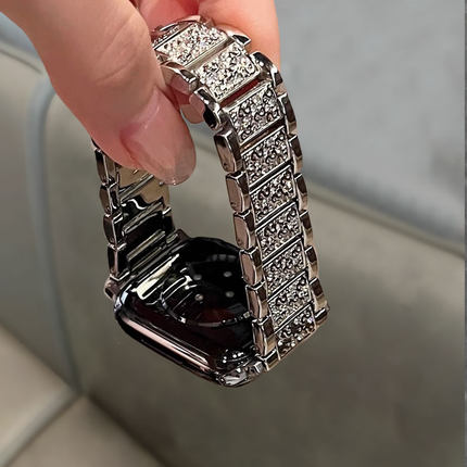 苹果手表表带高级感金属满天星镶钻s9女表链适用applewatch10/8/7