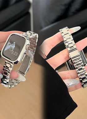 iwatch11苹果手表表带9不锈钢金属亮面链条适用Apple8se女s10腕带