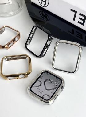 适用苹果手表保护壳iwatchs9电镀金属色防摔表壳PC半包边框78代SE