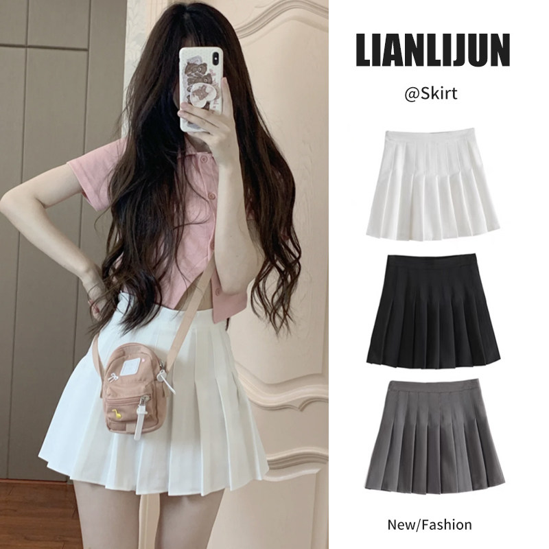 白色半身裙女春夏秋冬百褶裙2025年新款高腰显瘦小个子a字jk短裙
