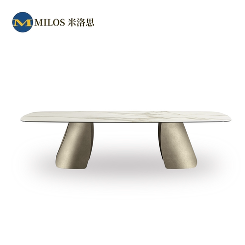 Milos意式轻奢异形金属岩板高端大气长餐桌设计师高档家用吃饭桌 - 封面