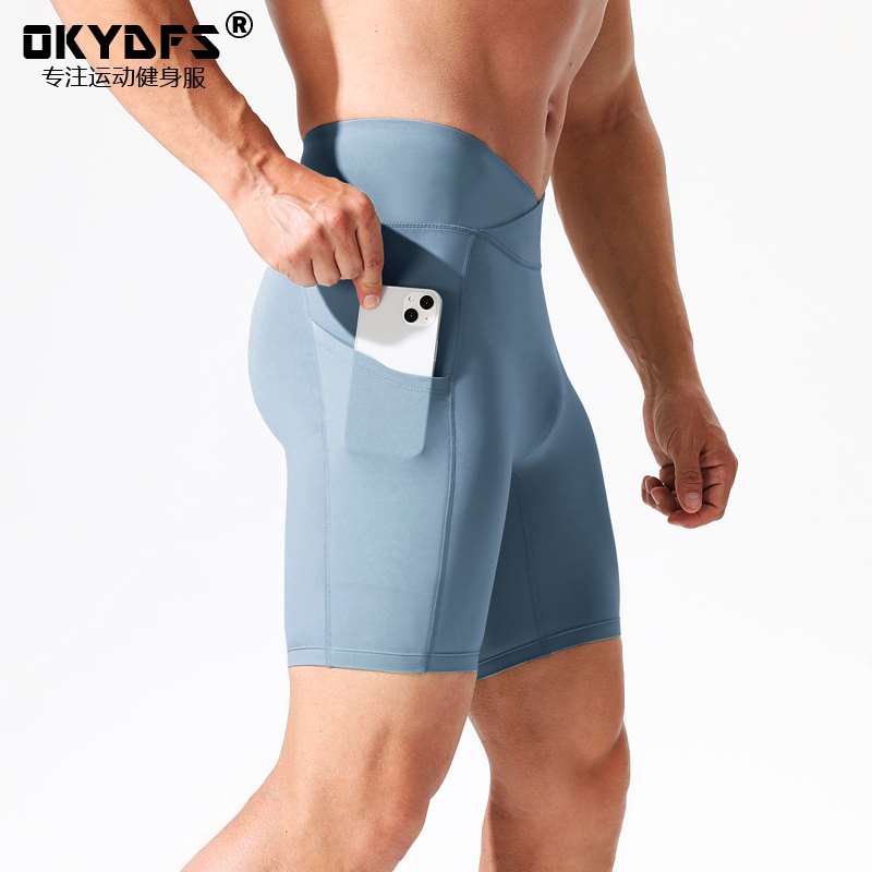 男士高腰瑜伽紧身短裤压缩高弹健身鲨鱼裤跑步篮球运动打底五分裤