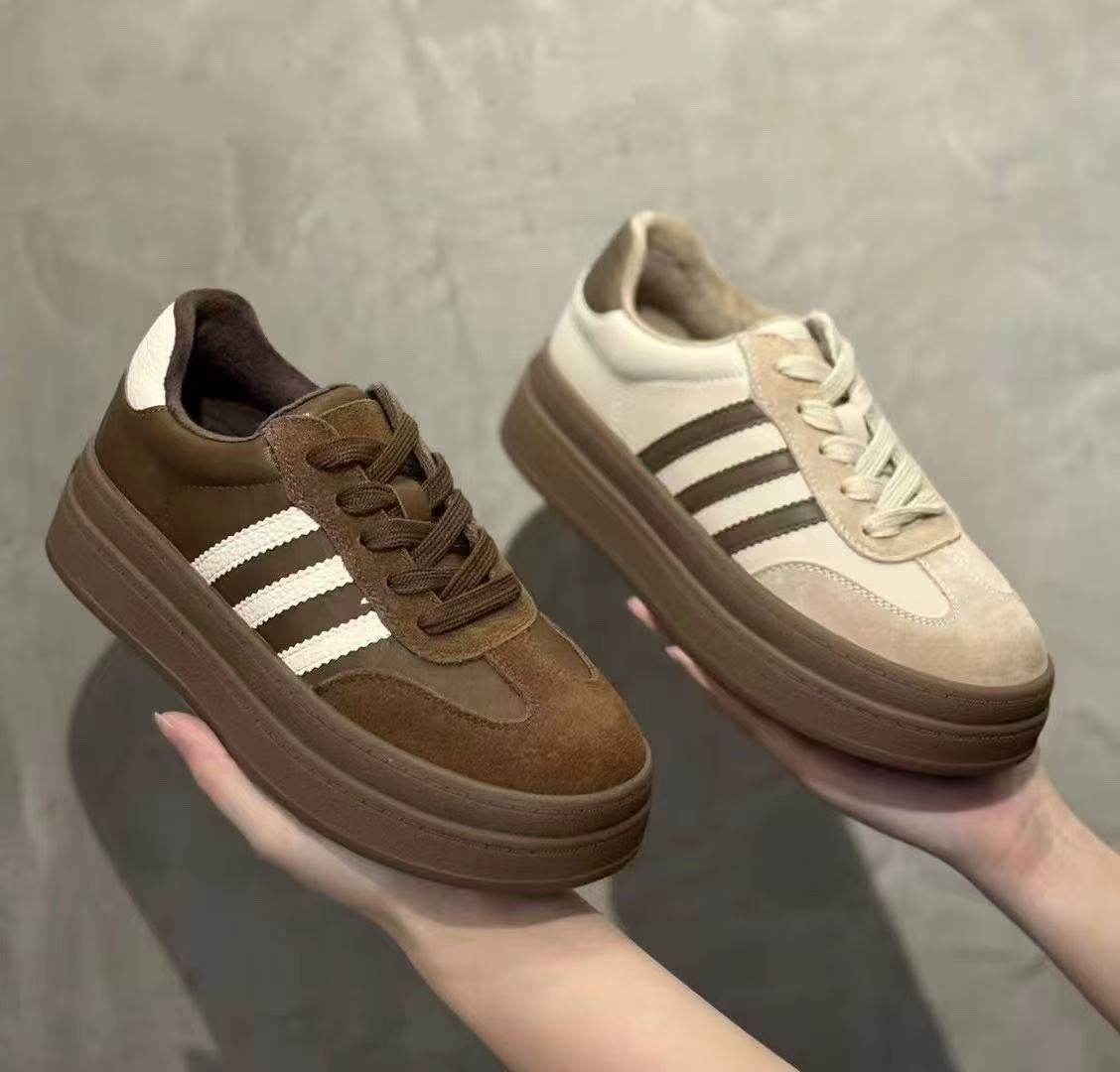 S路花语女断码清仓圆头系带增高运动休闲板鞋厚底德训鞋80-11766