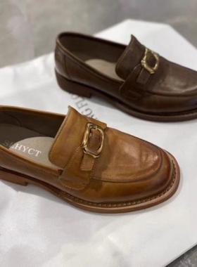 S路花语断码特价款复古牛皮小皮鞋方扣乐福鞋一脚蹬单鞋75-2011