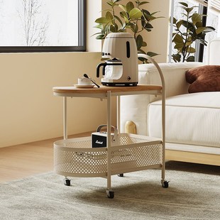 实木可移动客厅沙发边几奶油风网红简约小茶几卧室原木风床边推车