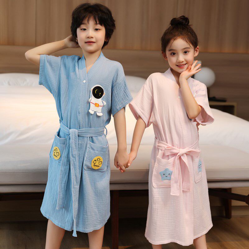 纯棉纱布浴巾儿童2025新款全棉浴袍洗完澡穿的速干可穿式斗篷游泳