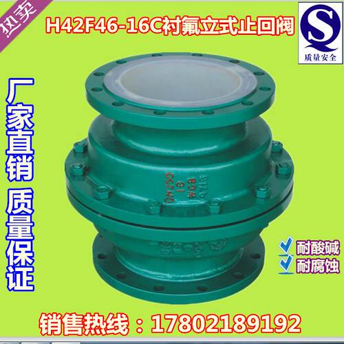 H42F46-16C衬氟立式止回阀 耐腐蚀止回阀 升降式止回阀DN15-DN300
