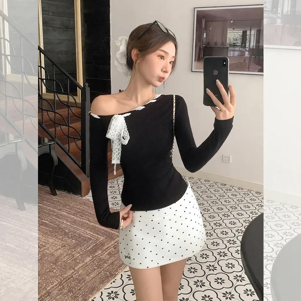 纯欲甜辣白色波点印花半身裙女2026春夏百搭防走光A字包臀短裙裤