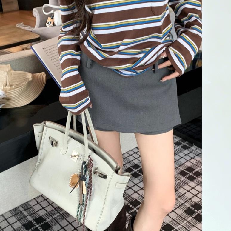 灰色半身裙裙裤女春夏新款显瘦休闲短款a字西装裤裙假两件短裙子