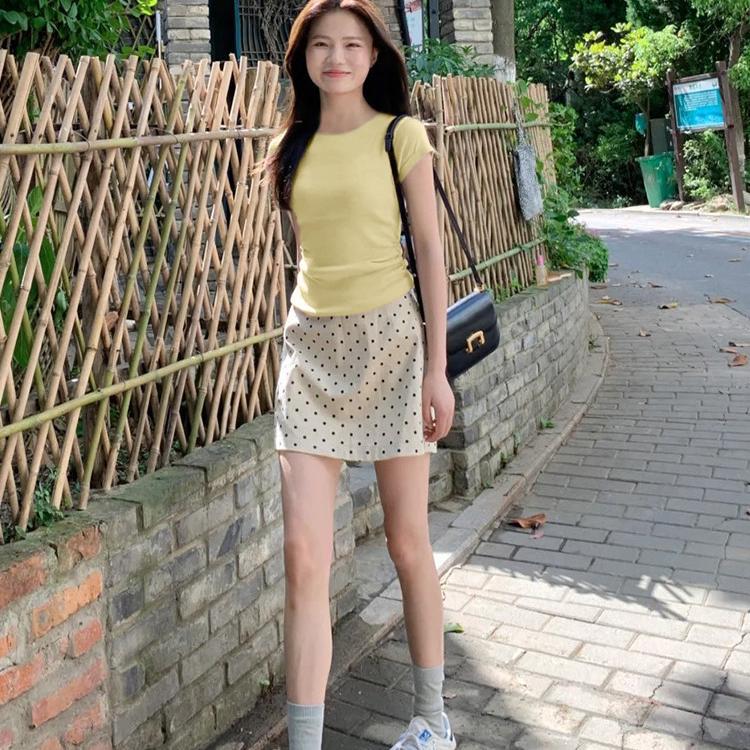 韩系时尚春夏复古少女波点高腰显瘦A字休闲包臀夏季印花半身裙