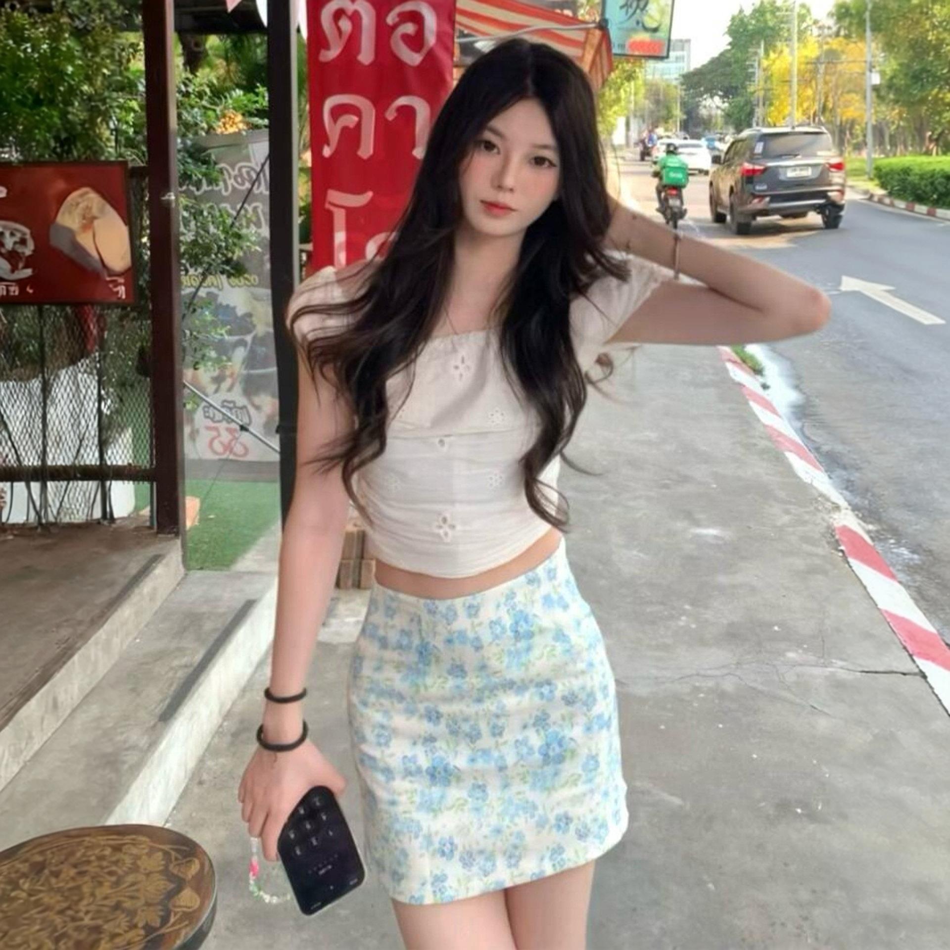 小清新碎花高腰显瘦小个子包臀裙气质绝美直筒a字半身辣妹短裙女