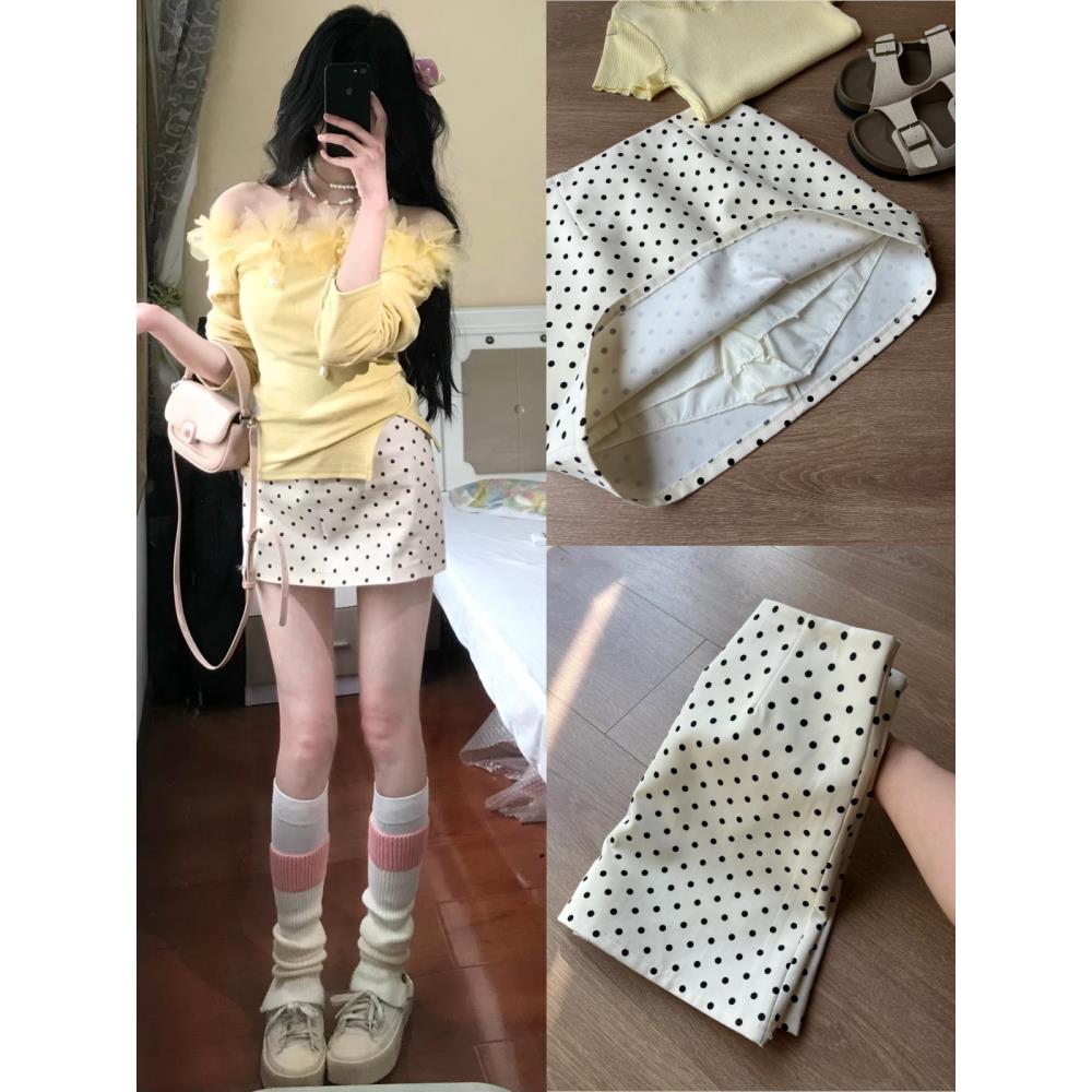 韩系复古少女感波点甜美高腰显瘦A字包臀夏季百搭半身ins半身裙