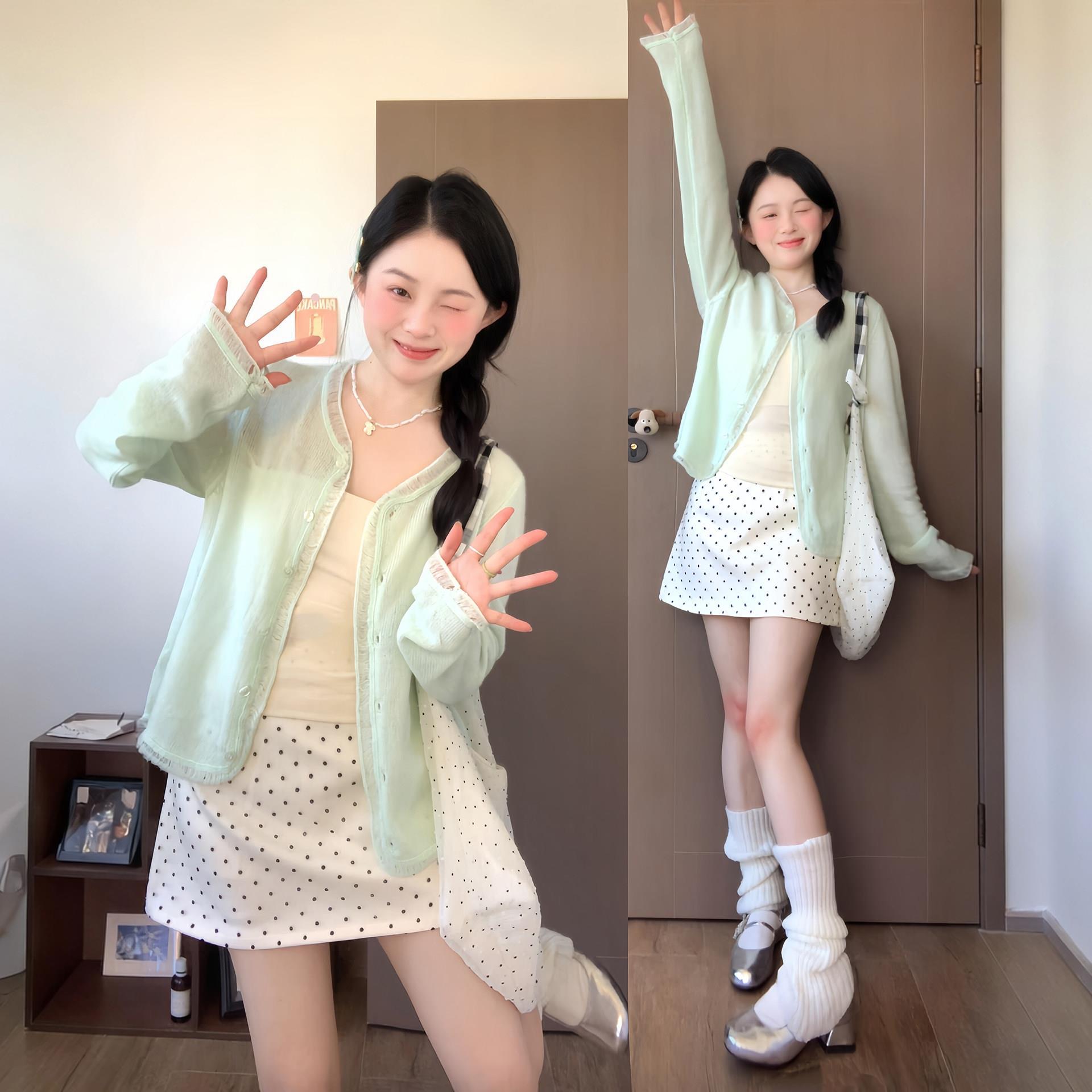 白色波点高腰半身裙女夏季新款防走光a字包臀裙甜美宽松显瘦短裙