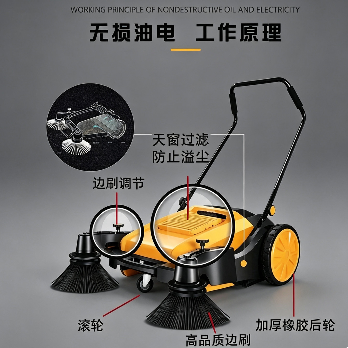 手推式工业扫地机配件大全主刷边刷垃圾箱塑料万向轮子皮带齿轮图片