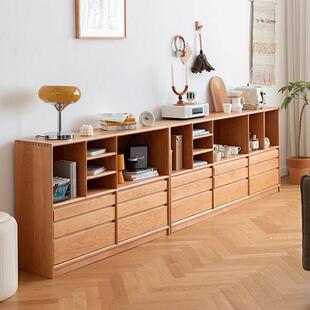 日式书柜落地靠墙多功能组合柜大容量樱桃木家用客厅置物收纳柜子