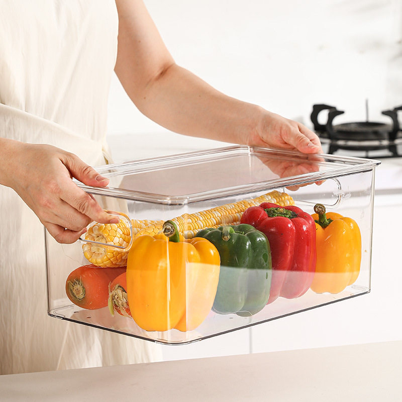 透明冰箱带盖收纳盒 冷藏专用蔬菜厨房抽屉式储物筐 桌面整理盒子