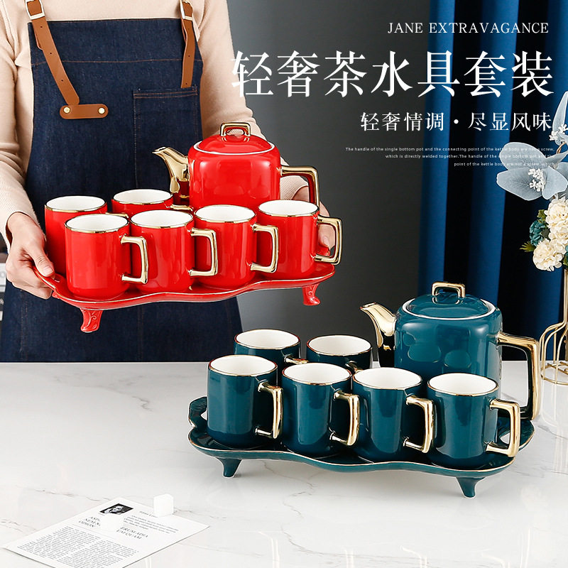 北欧轻奢冷热水具套装家用客厅茶杯茶具套装高档陶瓷水杯耐高温