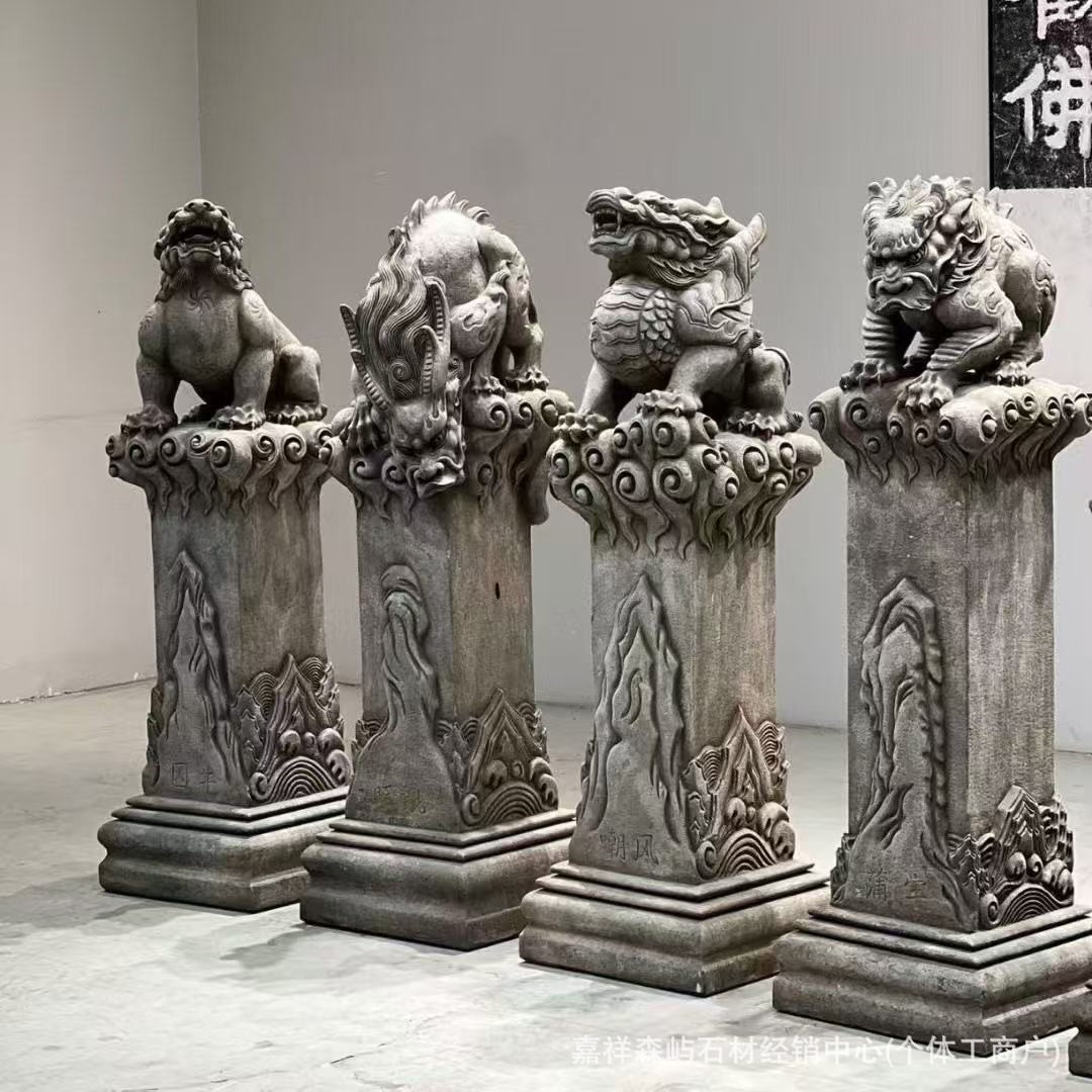 拴马柱石雕仿古青石龙之九子拴马桩家用门墩装饰酒店会所室内摆件