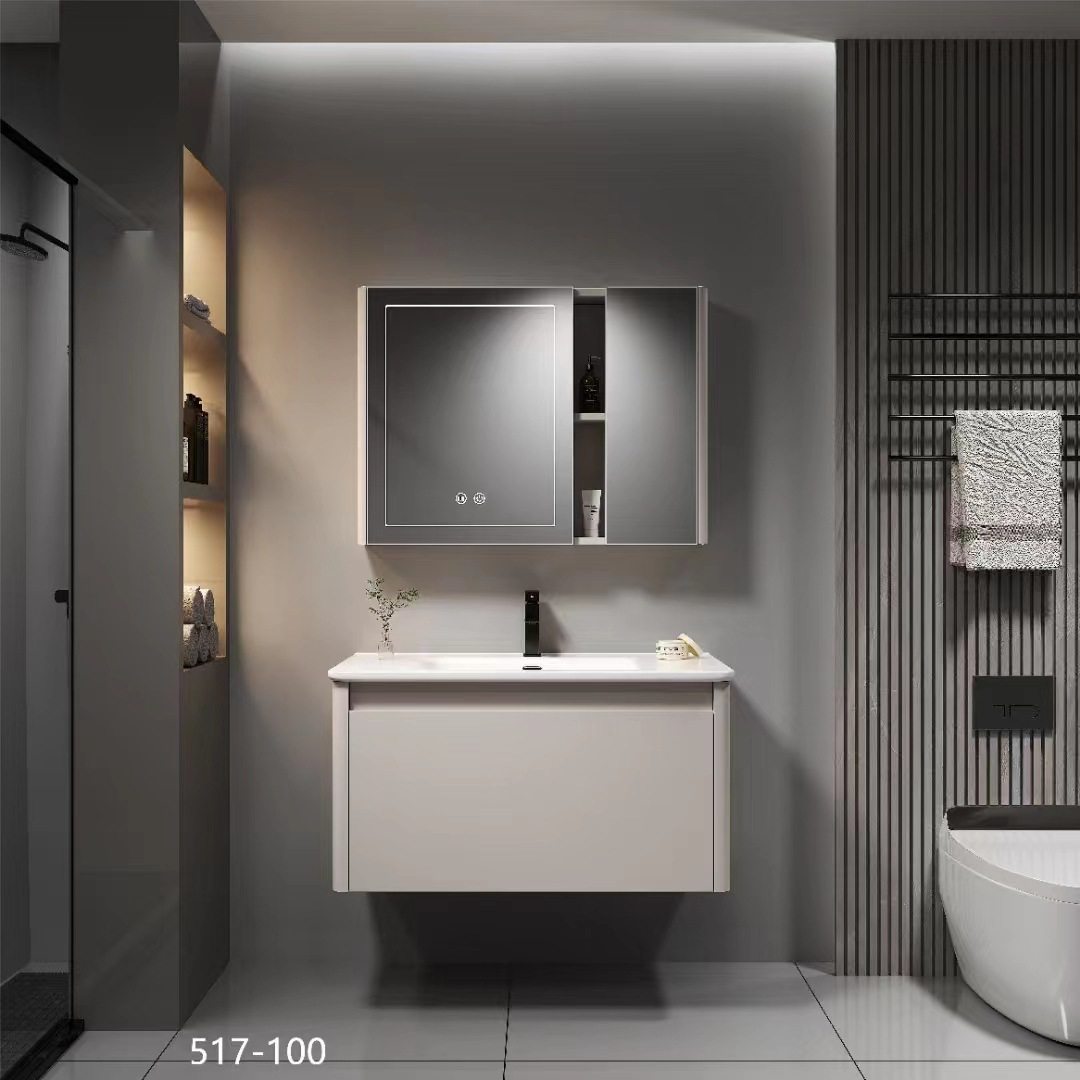 奶油风不锈钢浴室柜组合陶瓷一体盆卫生间圆角洗漱台盆洗脸洗手池