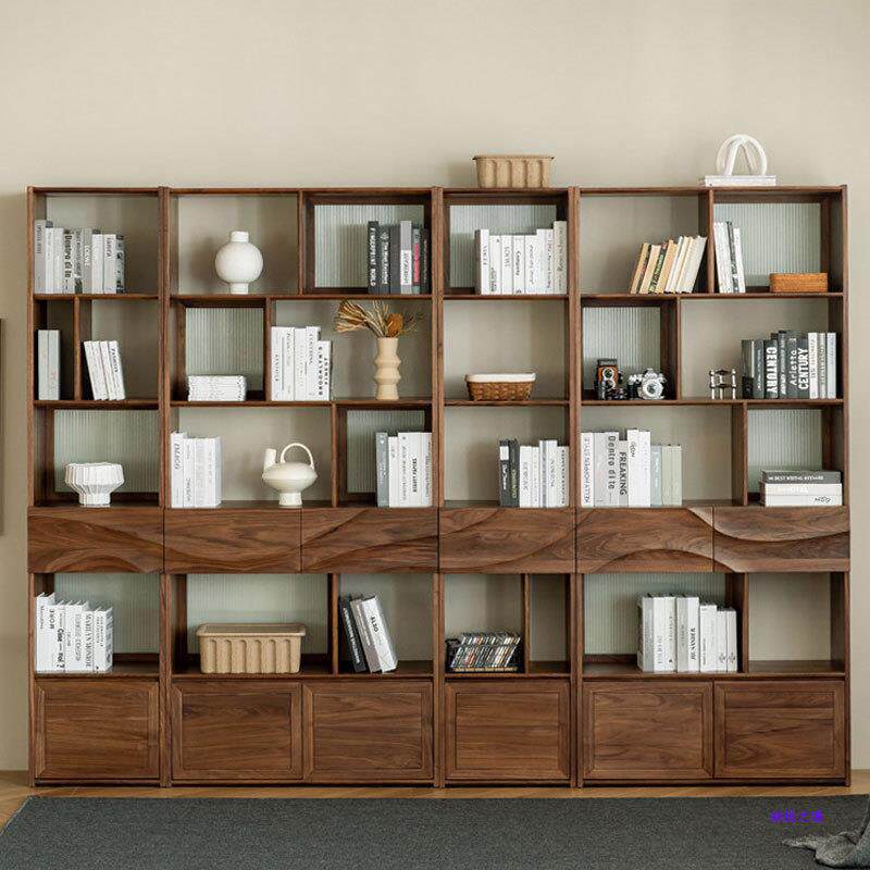 北美黑胡桃书柜全实木书柜组合现代简约客厅落地柜多层书架置物架