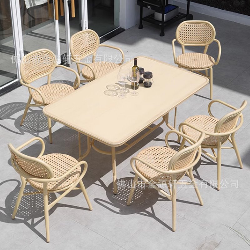 户外藤编家具售楼部室外庭院花园休闲小桌椅别墅露天阳台餐桌组合