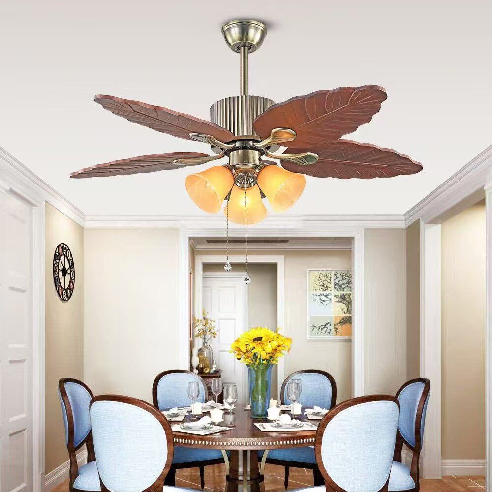 吊扇灯美式复古Led客厅吊灯餐厅电风扇灯装饰实木带灯吊扇