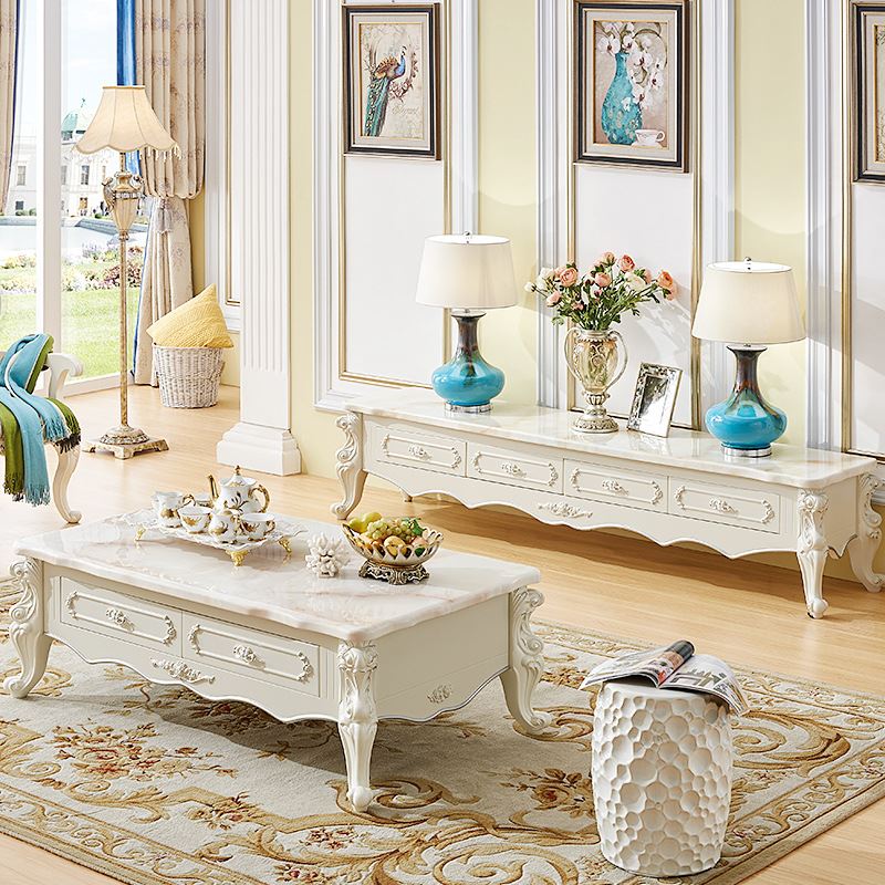 欧式茶几大理石简约客厅整装大理石面电视柜组合套装实木简欧家具