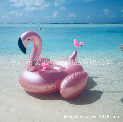 厂家销售190M玫瑰金浮排充气动物水上坐骑浮床天鹅游泳圈