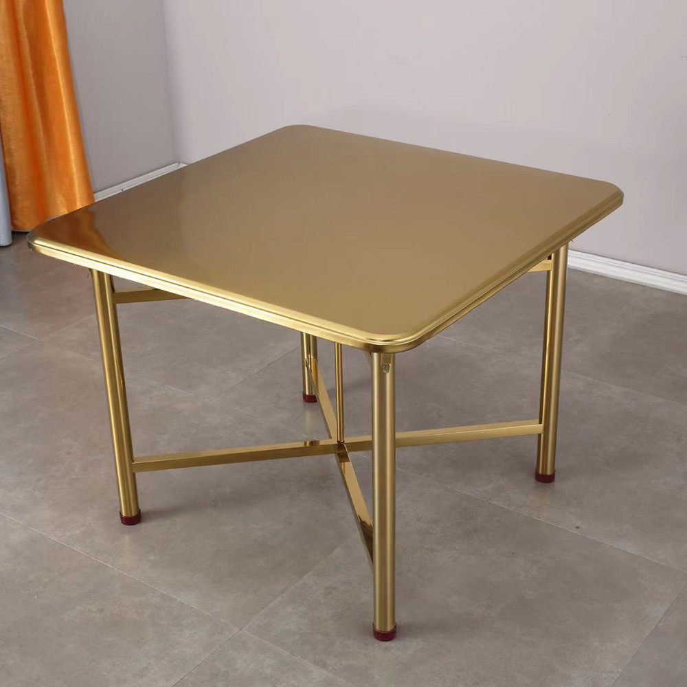 加厚双层不锈钢餐桌金色八仙脚方桌家用简约现代欧式可折叠小方桌